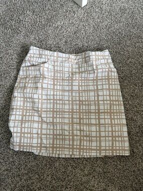 Hilary Radley Cream and Tan Plaid Mini Skort